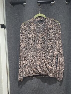 INC International Concepts Pink and Black Paisley Twist-Front Blouse